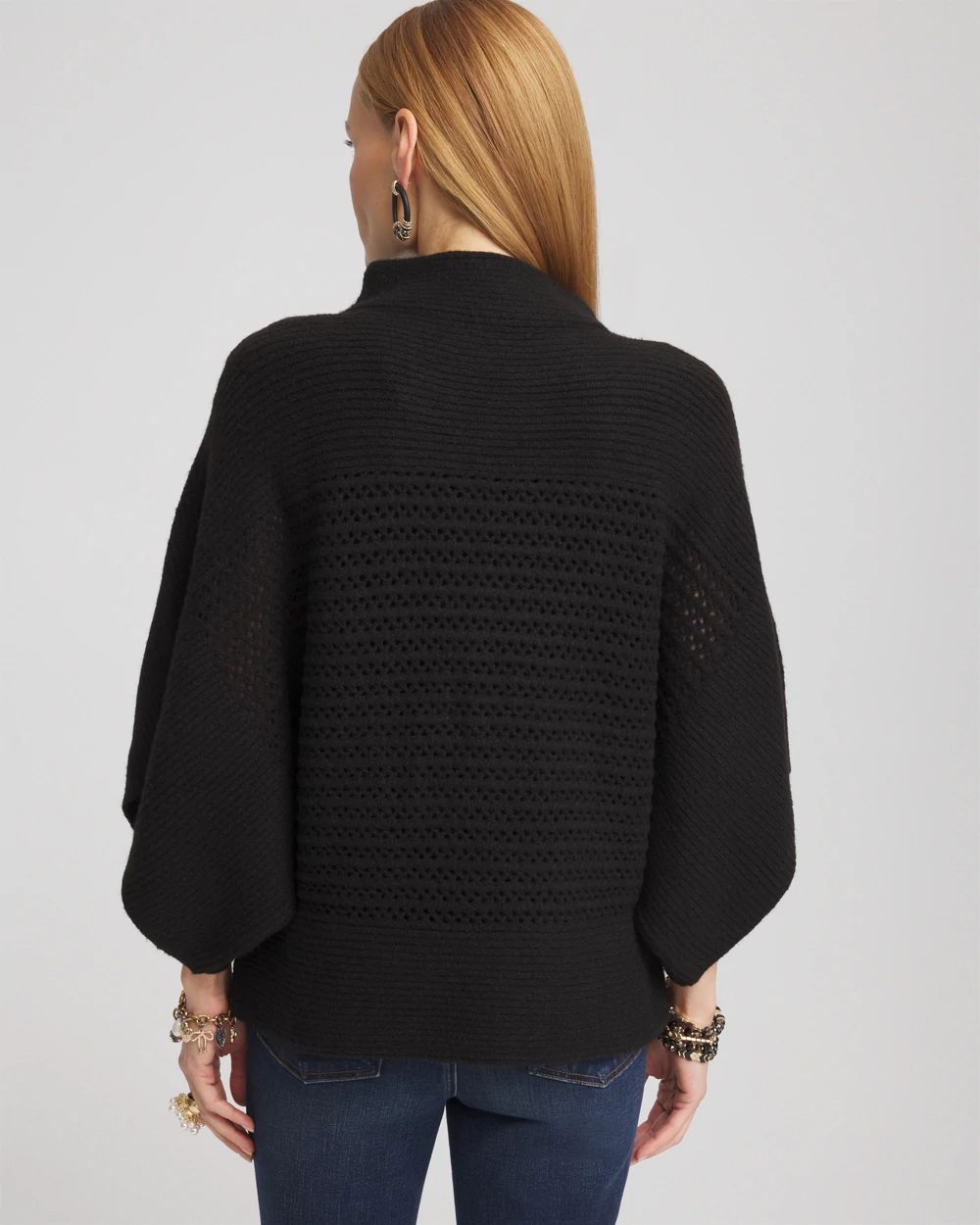 Mock Neck Dolman Sleeve Sweater Poncho