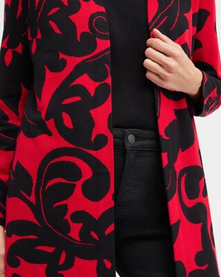 Red Scroll Print Cardigan Sweater