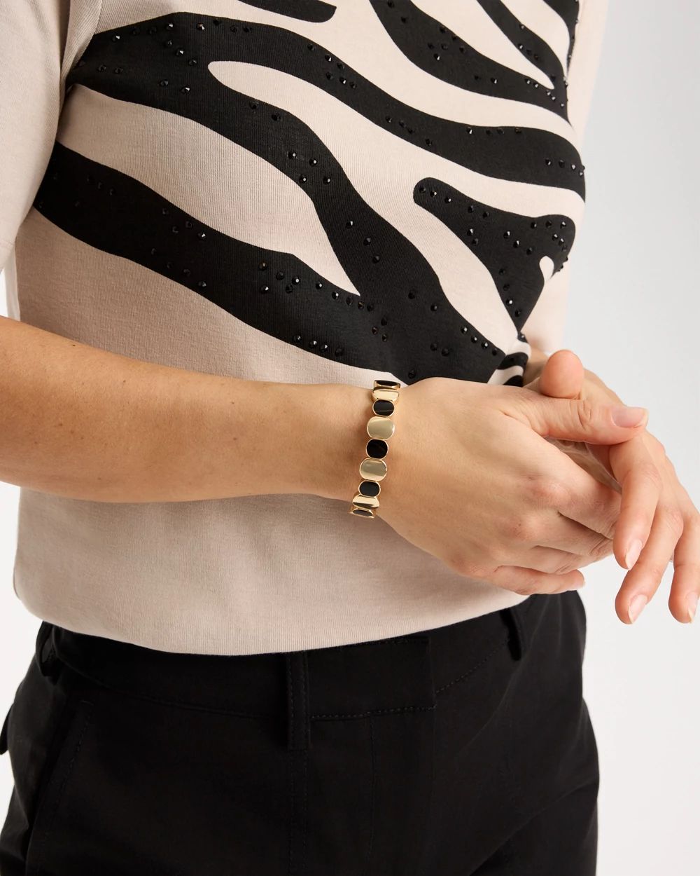 Black Goldtone Glam Stretch Bracelet click to view larger image.