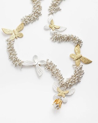 Butterfly & Pearls Pendant Charm Necklace