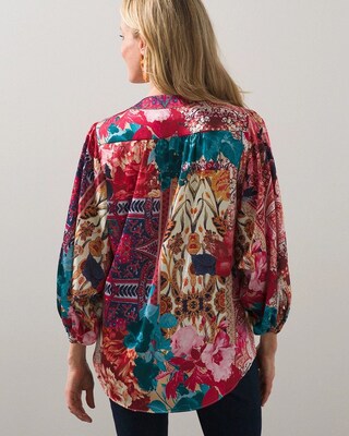 Satin Tapestry Print Tie Front Top