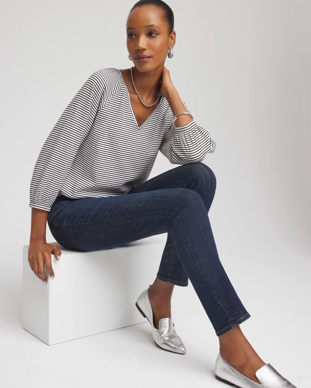 Striped Crinkled Raglan Top