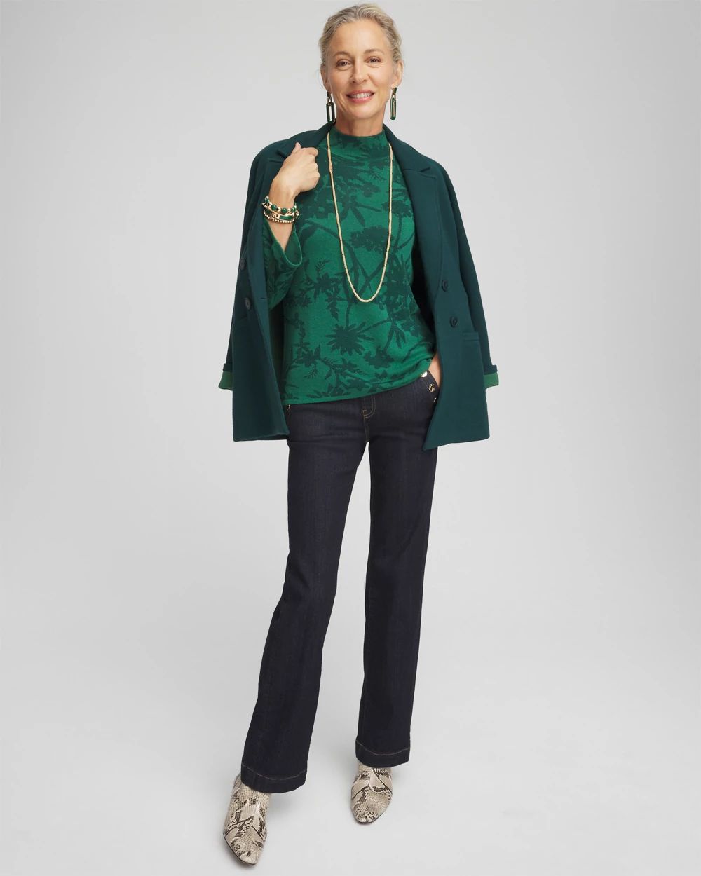 Jacquard Mock Neck Long Sleeve Sweater