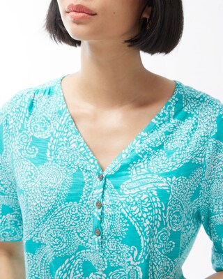 Paisley Henley Elbow Sleeve Slub Tee