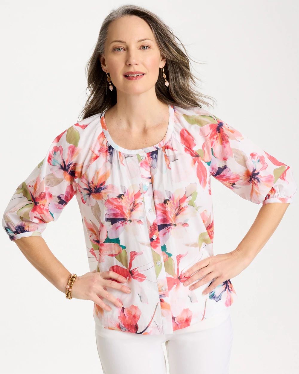 Cotton Voile Croix Collage Blouse