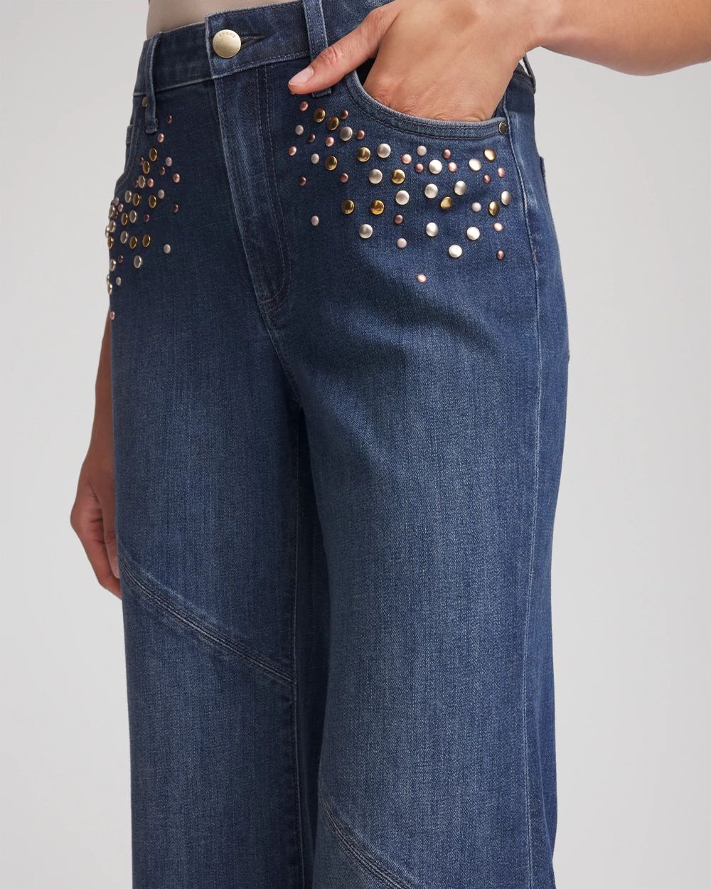 Embellished High-Rise Wide-Flare Leg Jeans