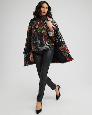 Mock Neck Mixed Print Metallic Crinkle Top
