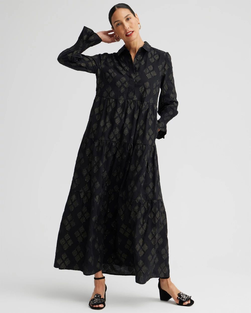 Lurex Tiered Shirt Dress