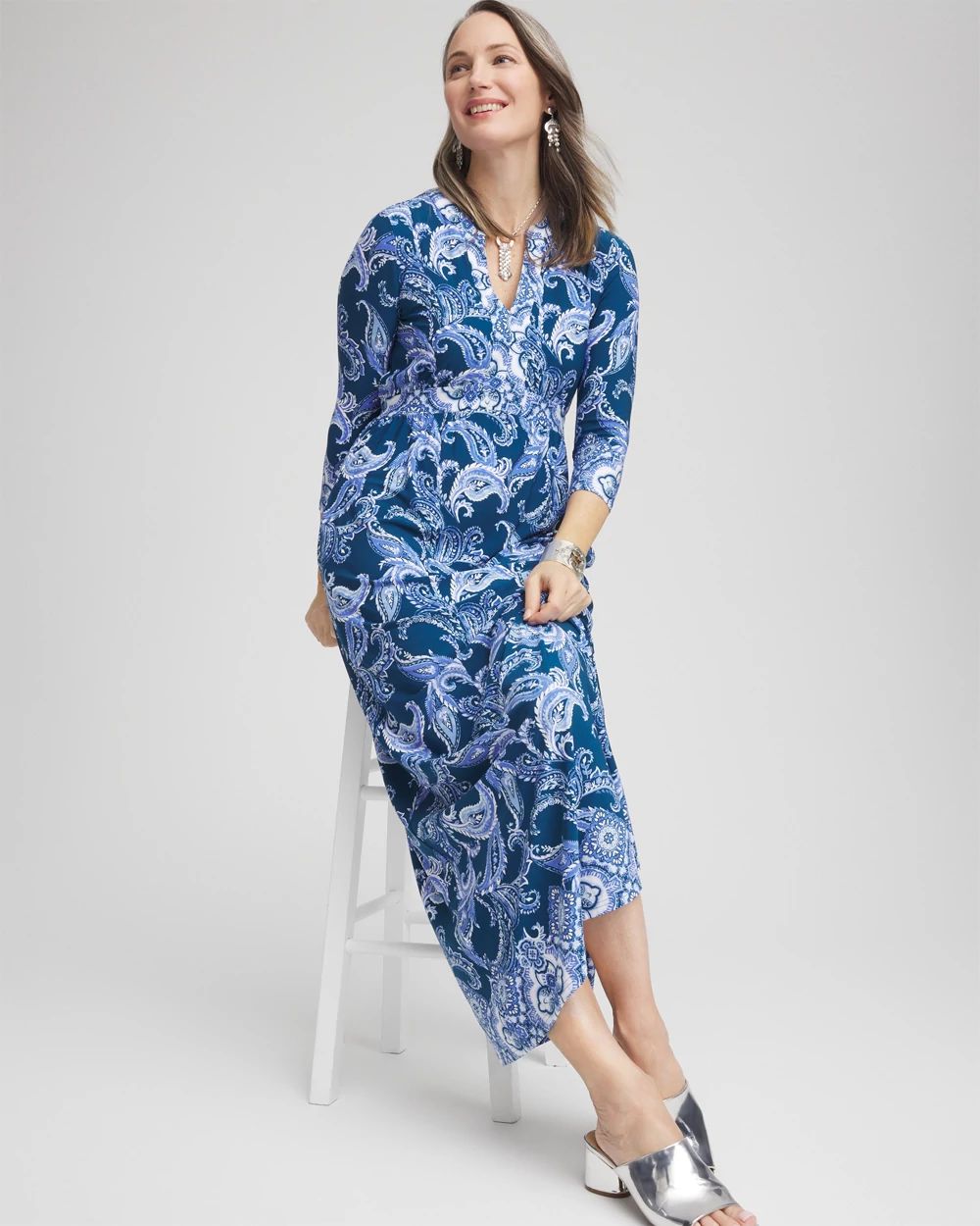 3/4 Sleeved Jersey Maxi Dress