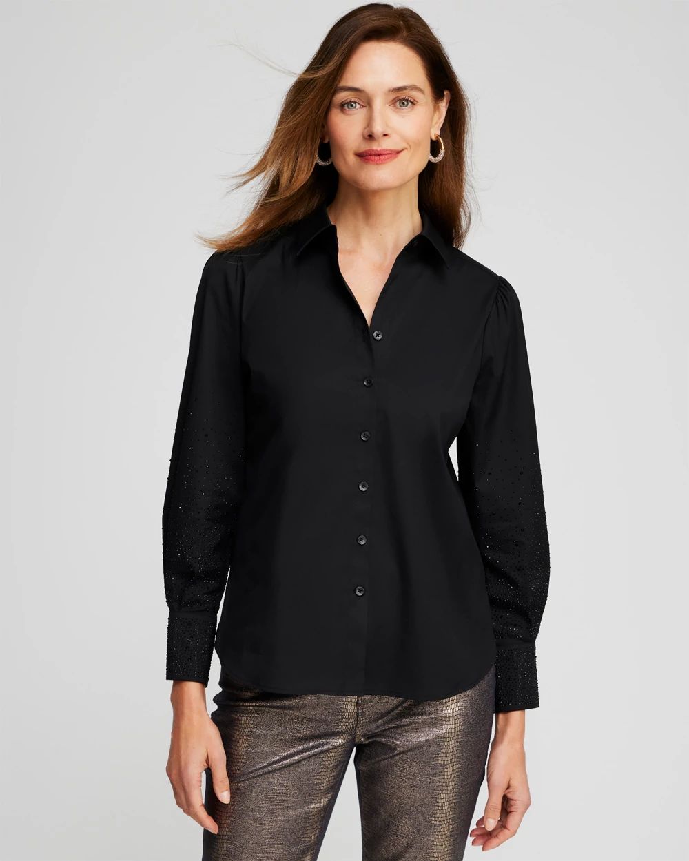 Poplin Embellished Sleeve Shirt