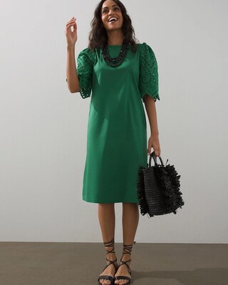 Poplin Eyelet Sleeve Shift Dress