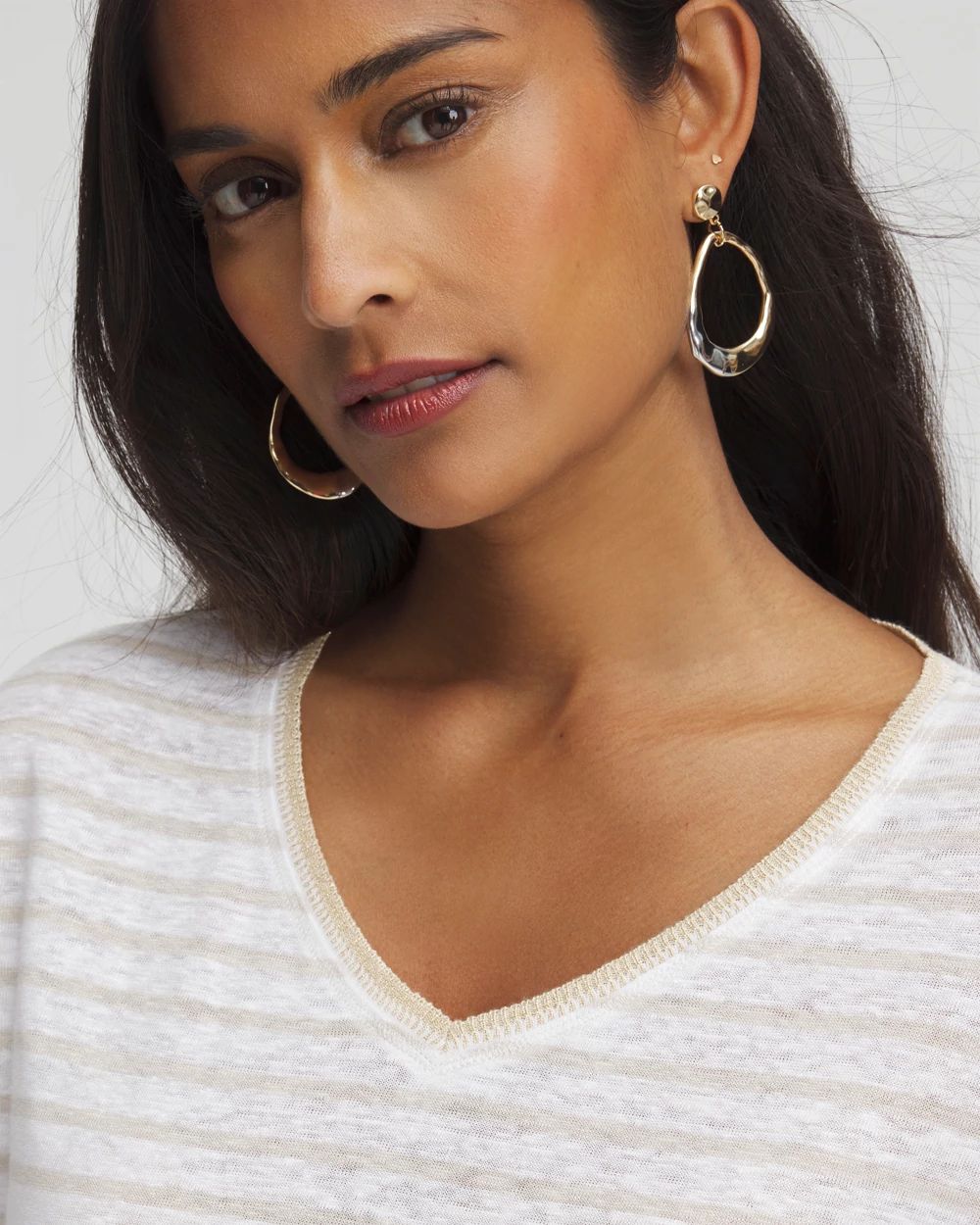 Linen Stripe Sweater Trim Tee