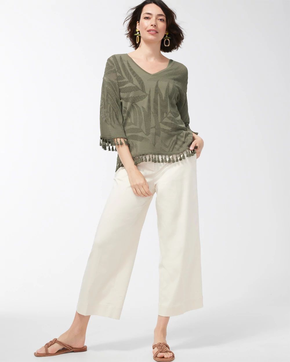 Palm Print Fringe Pullover Top