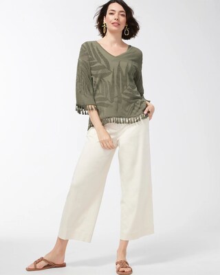 Palm Print Fringe Pullover Top
