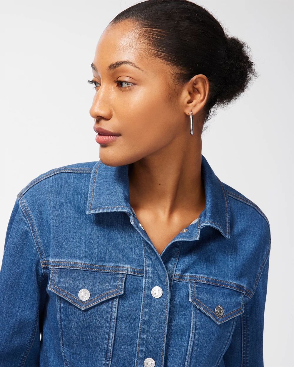 3/4 Sleeve Cropped Denim Jacket