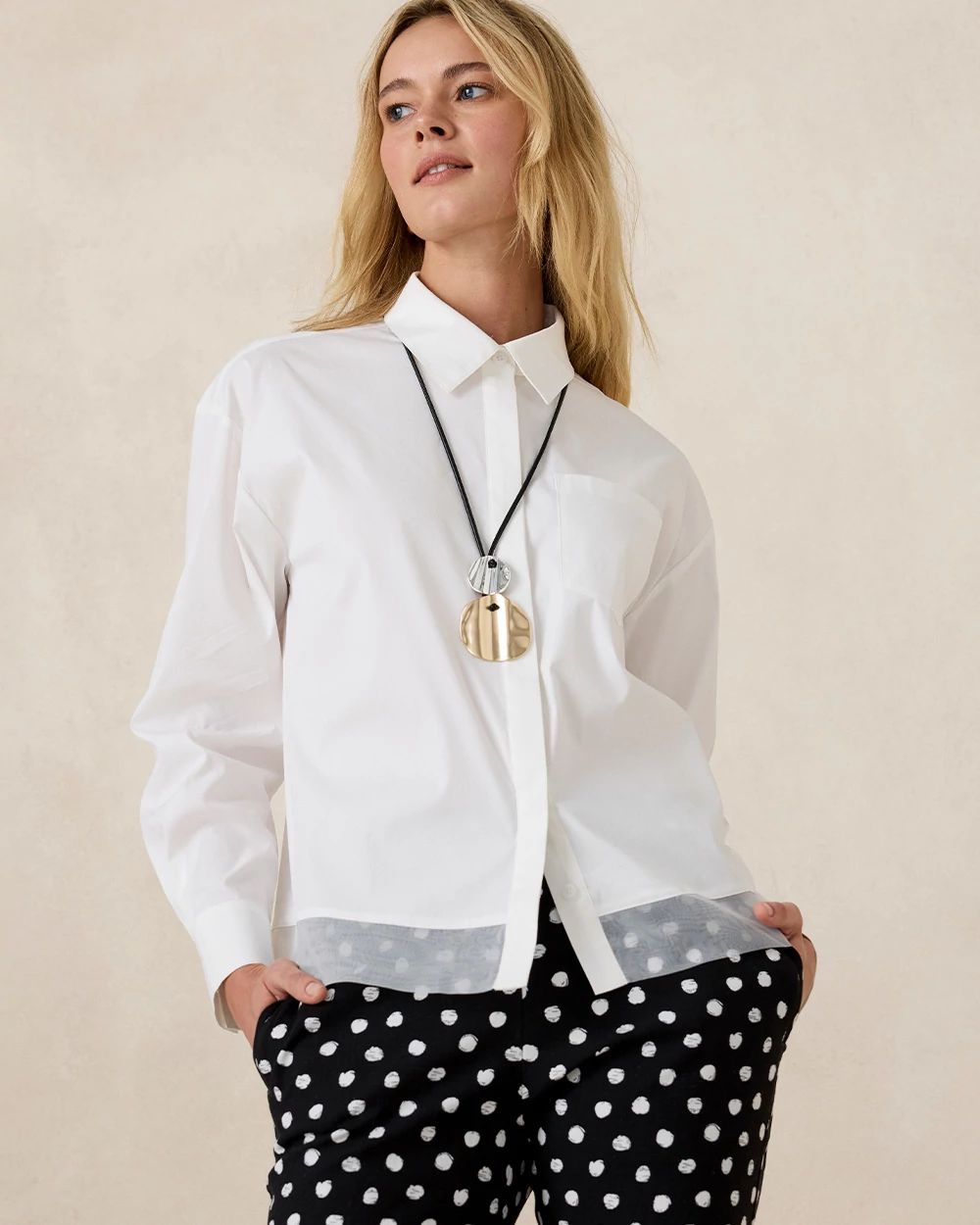 Poplin Organza Collared Shirt