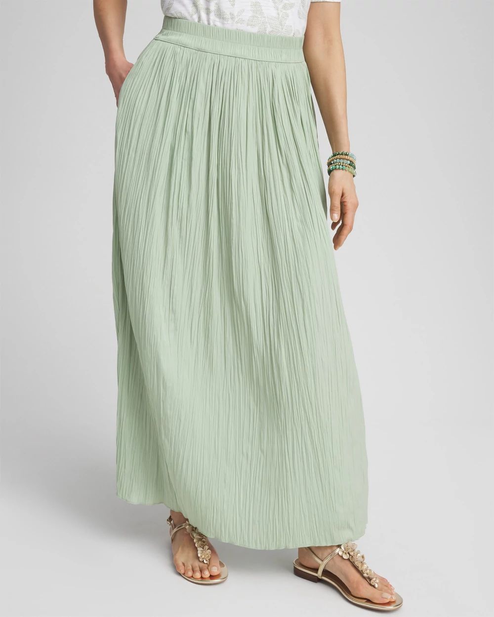 Pull-on Pleated Maxi Skirt