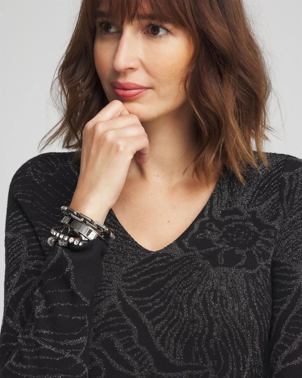 Jacquard V-Neck Pullover Sweater click to view larger image.