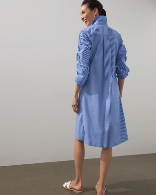 Stripe Poplin Ruched Sleeve Dress