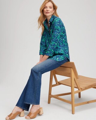 No Iron™ 3/4 Sleeve Mixed Half Moon Shirt