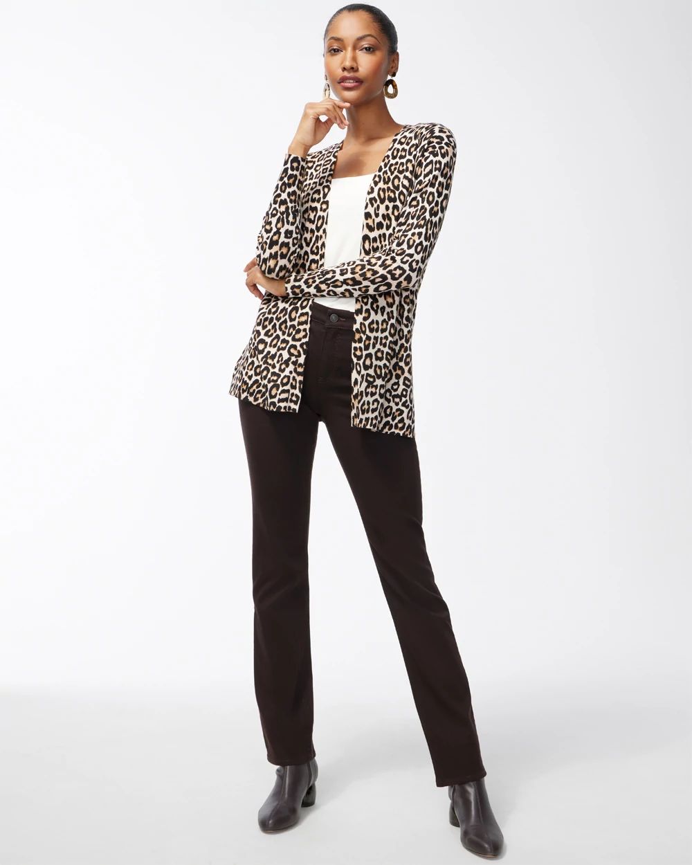 Spun Rayon Leopard Split Cuff Cardigan