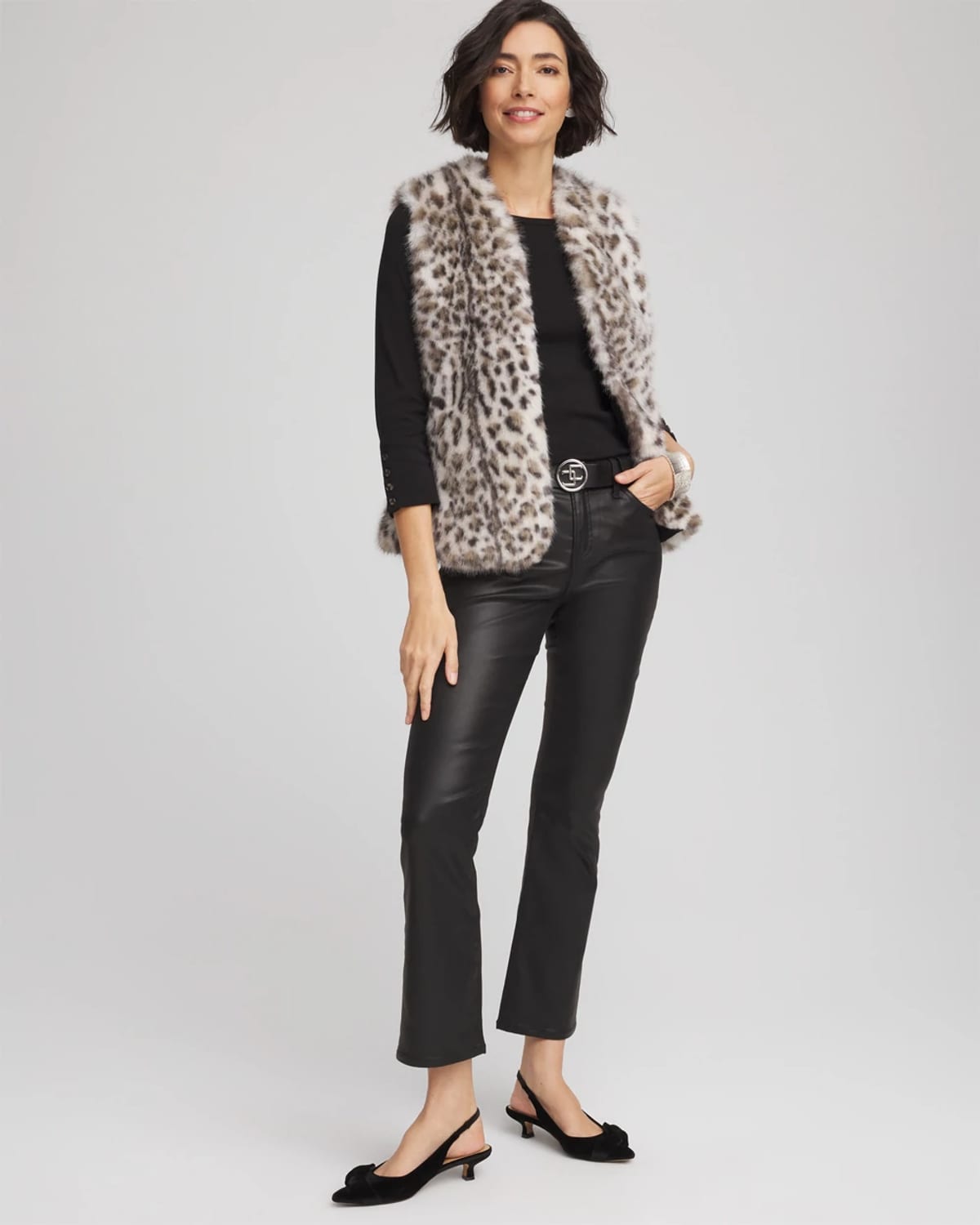Chico's Snow Leopard Faux Fur Vest In Cream In White