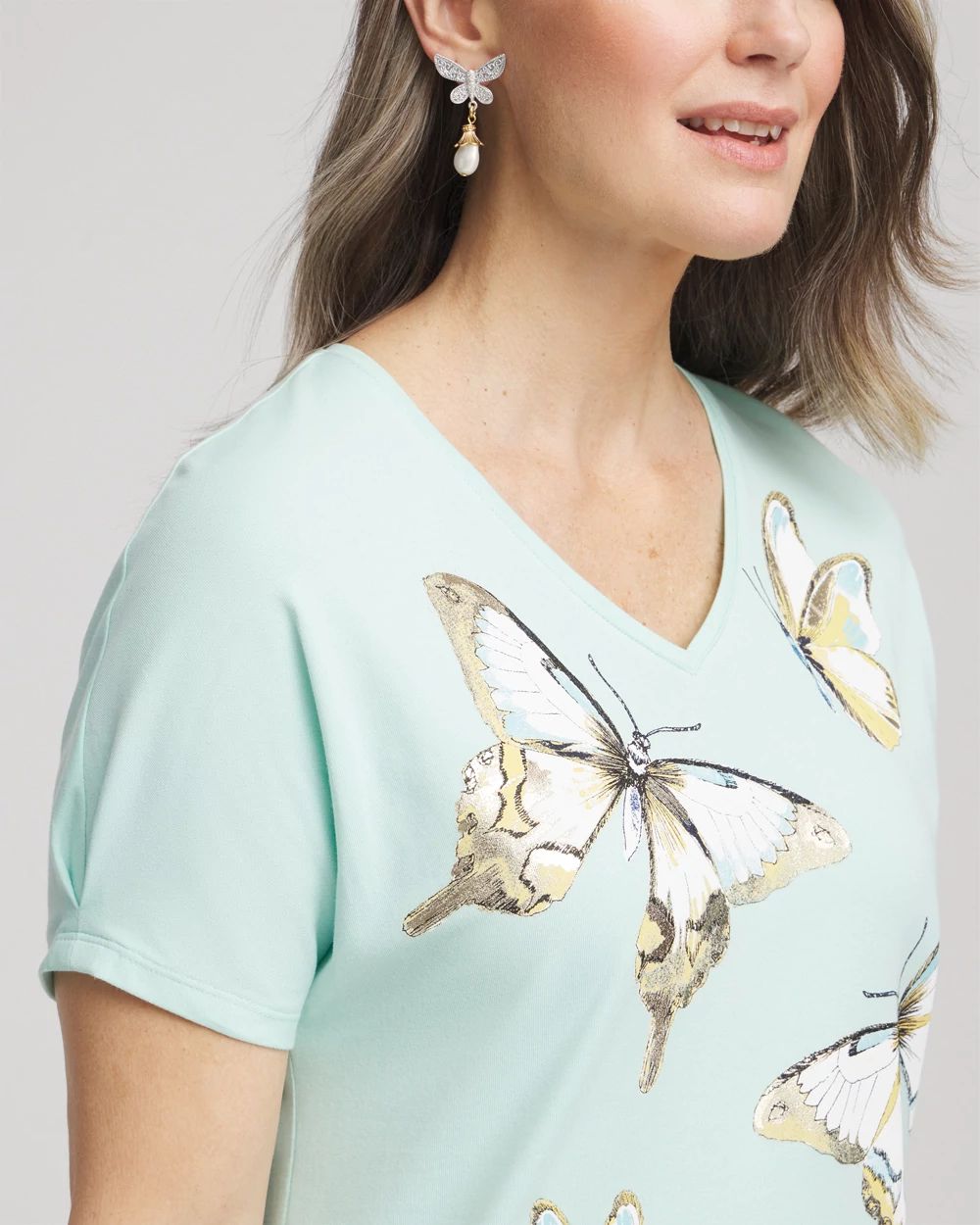 Foiled Butterfly Cotton V-Neck Tee click to view larger image.