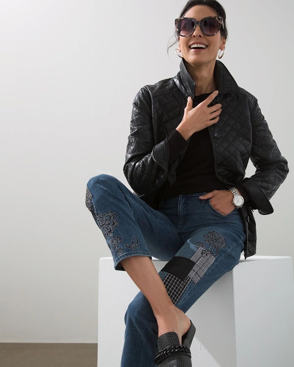 Faux-Leather Quilted Jacket