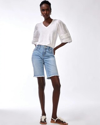 Linen-Blend Pom Sleeve Tee