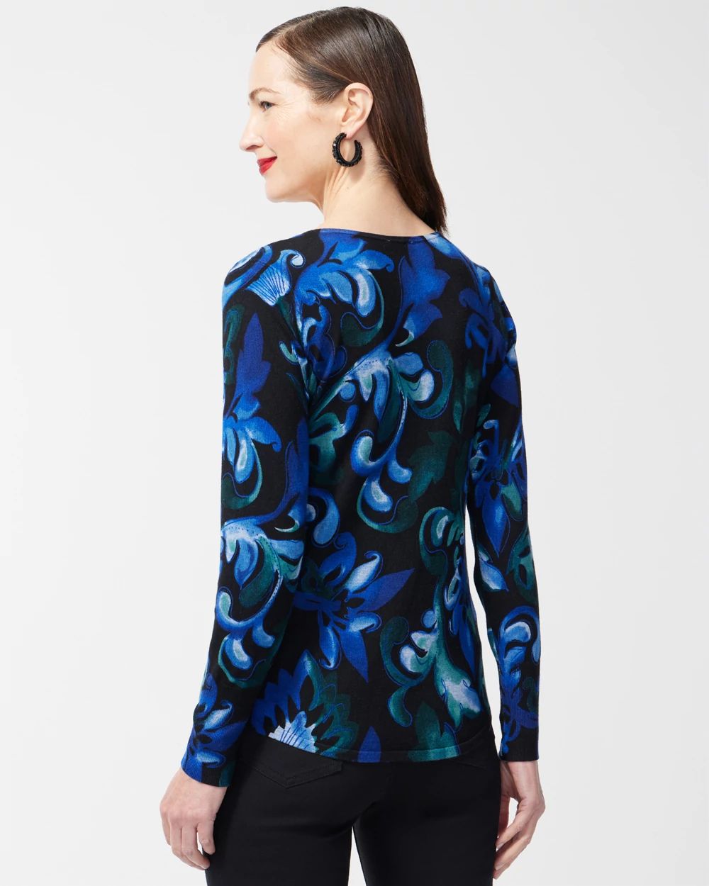 Blue Scrolls V-neck Pullover Sweater