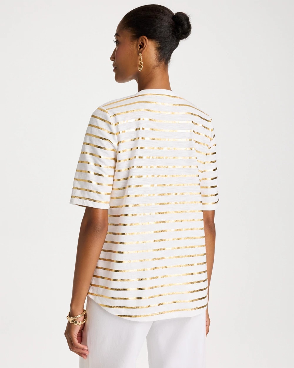 Striped Cotton Slub V-Neck Tee