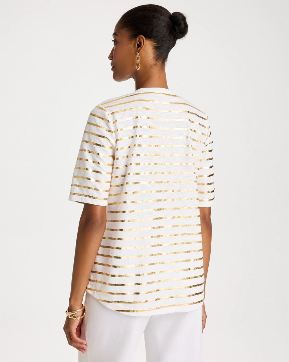 Striped Cotton Slub V-Neck Tee click to view larger image.