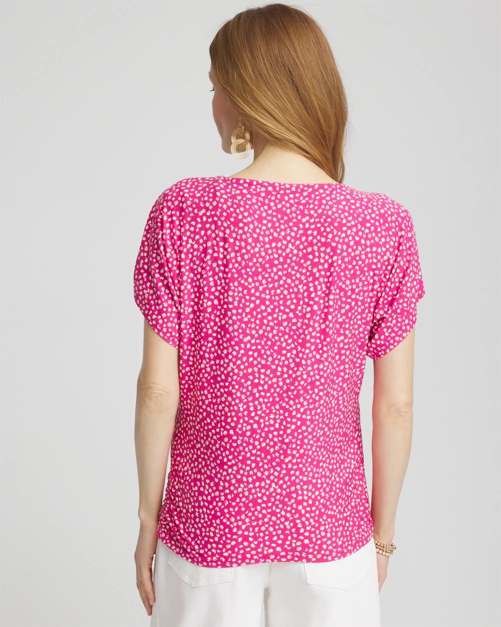 Touch of Cool™ Cheetah Ruched Banded Hem Top click to view larger image.
