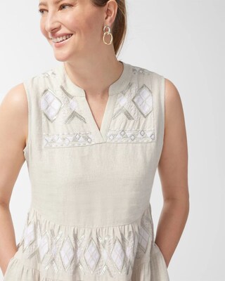 Linen Embroidered Tiered Maxi Dress