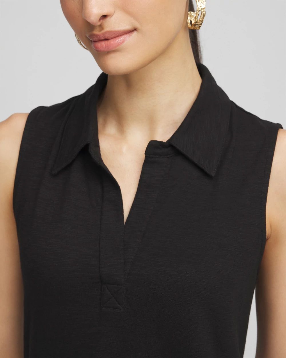 Slub Sleeveless Collared Tunic