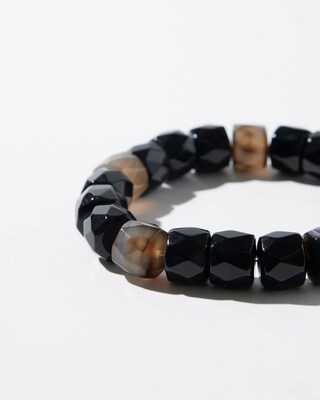 Onyx Square Bead Stretch Bracelet