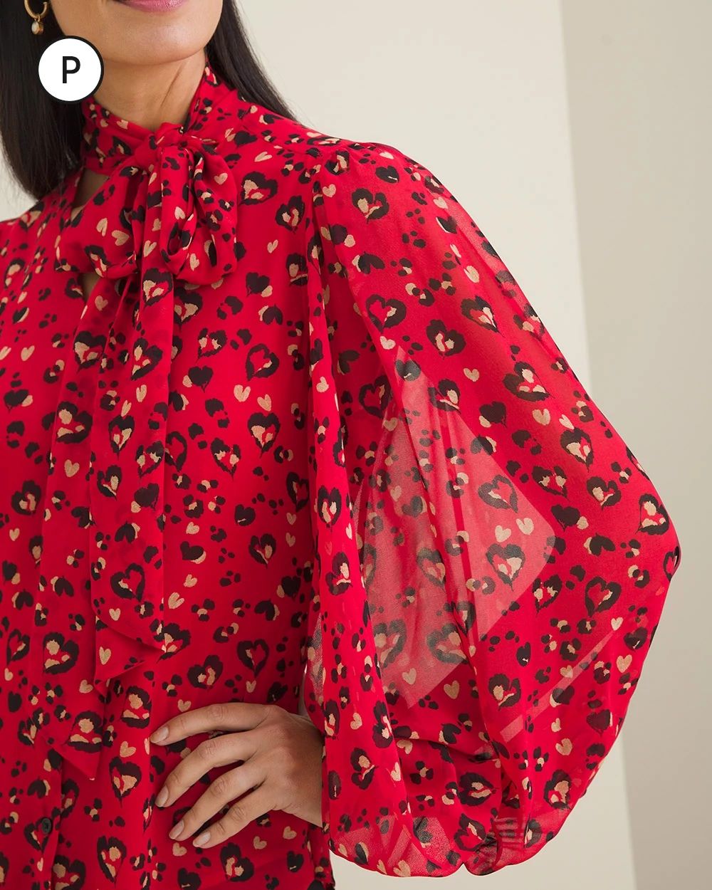 Petite Printed Bow Blouse