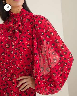 Petite Printed Bow Blouse
