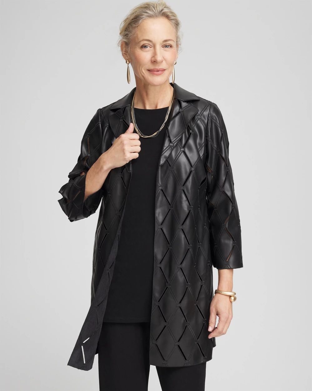 Travelers™ Collection Faux Leather Cutwork Blazer