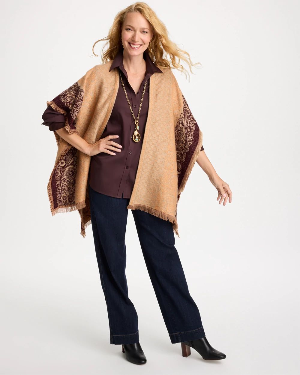 Paisley Fringe Reversible Ruana click to view larger image.