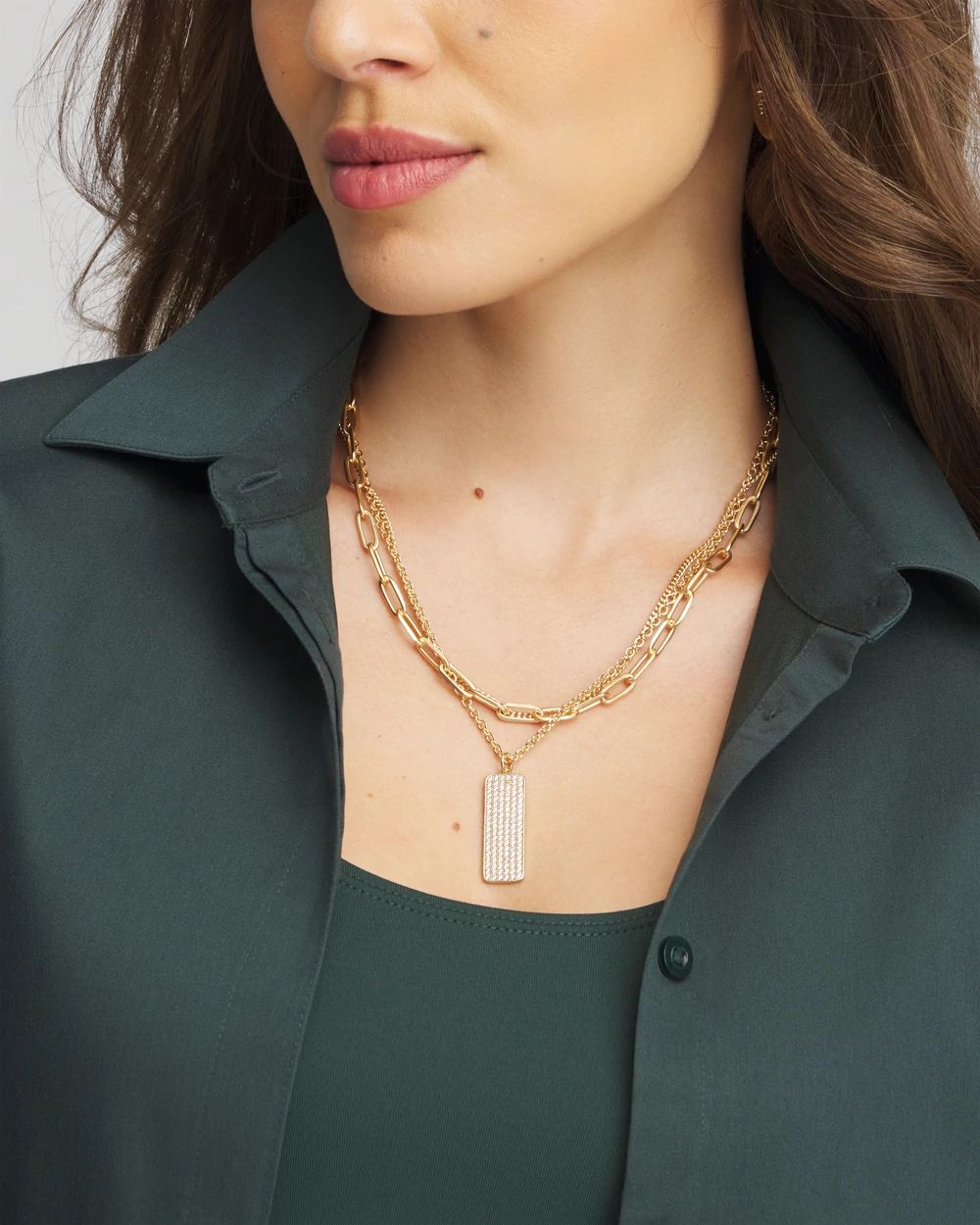 Convertible Goldtone Pave Pendant Necklace