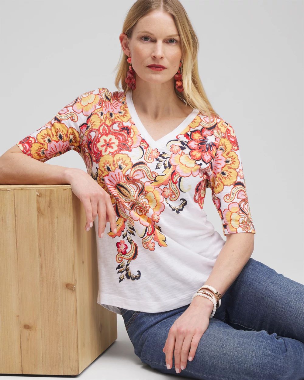 Floral Elbow Sleeve A-line Tee