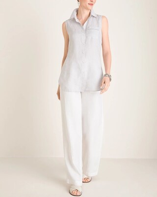 No-Iron Linen Sleeveless Buttondown Tunic