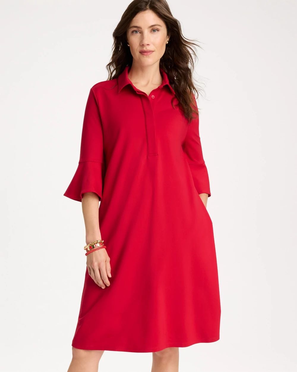 Ponte Knit Flounce Sleeve Dress