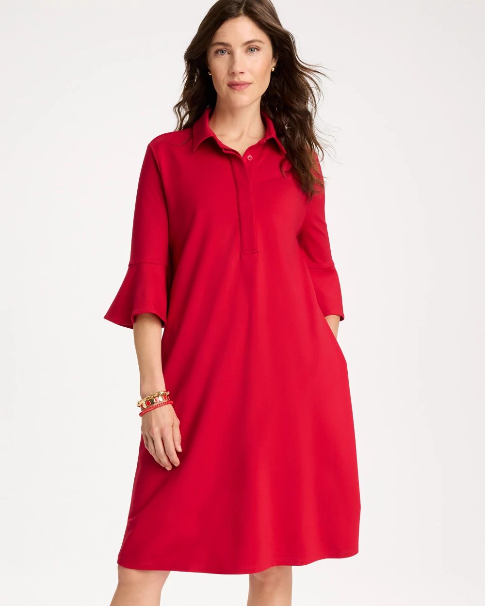 Ponte Knit Flounce Sleeve Dress