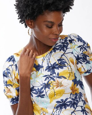 Tropical Puff Sleeve Slub Tee