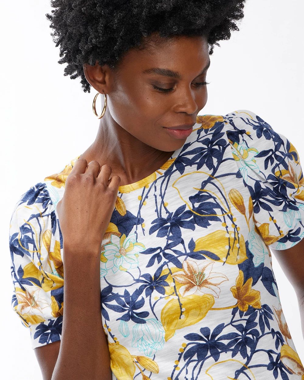 Tropical Puff Sleeve Slub Tee