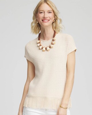 Fringe-Hem Dolman Sweater Tee