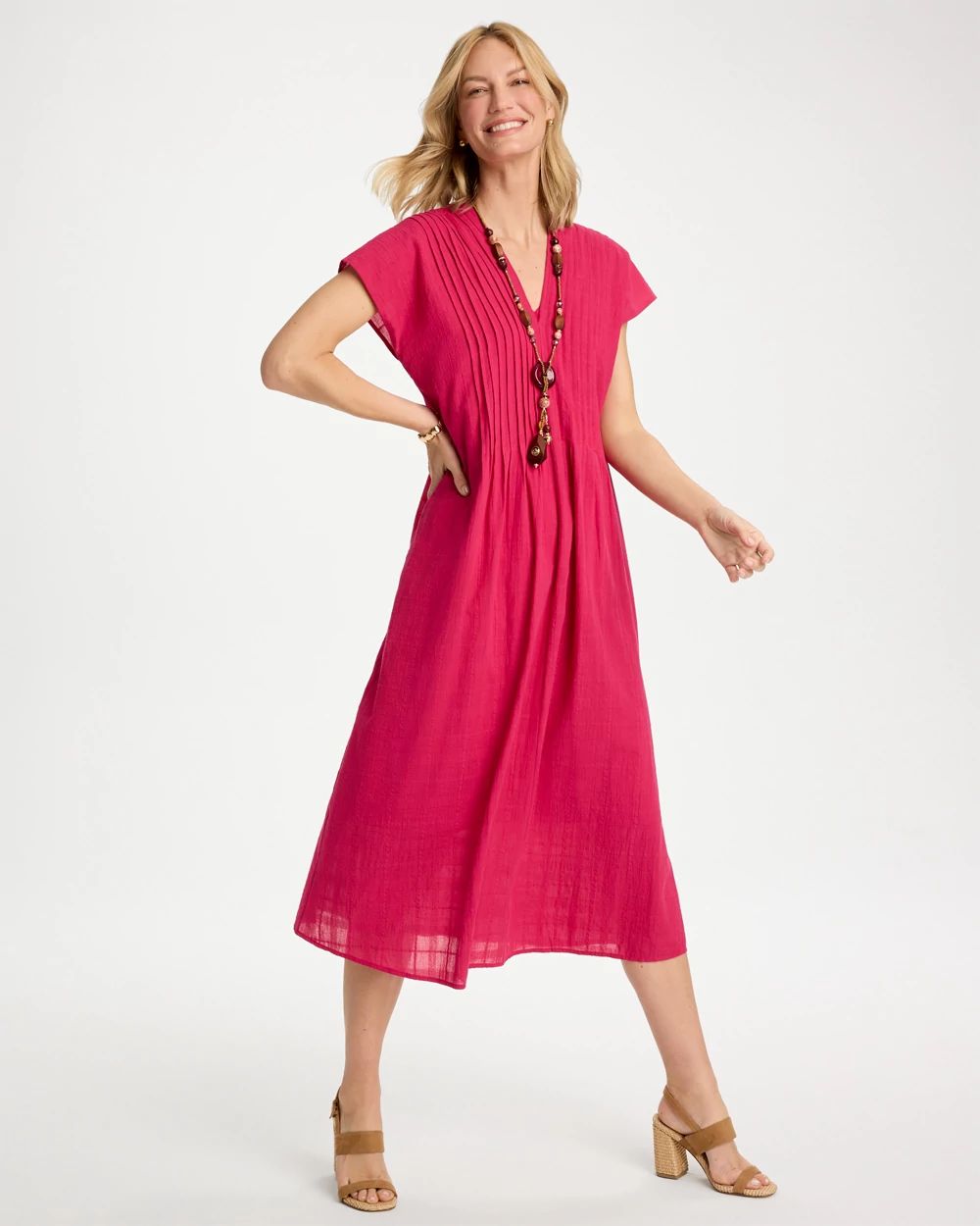 Cotton Slub Popover Midi Dress click to view larger image.