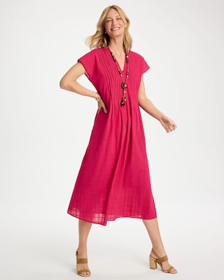 Cotton Slub Popover Midi Dress click to view larger image.